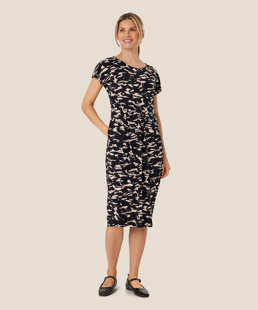 bedrucktes Tulpenkleid mit Eingrifftaschen, Black