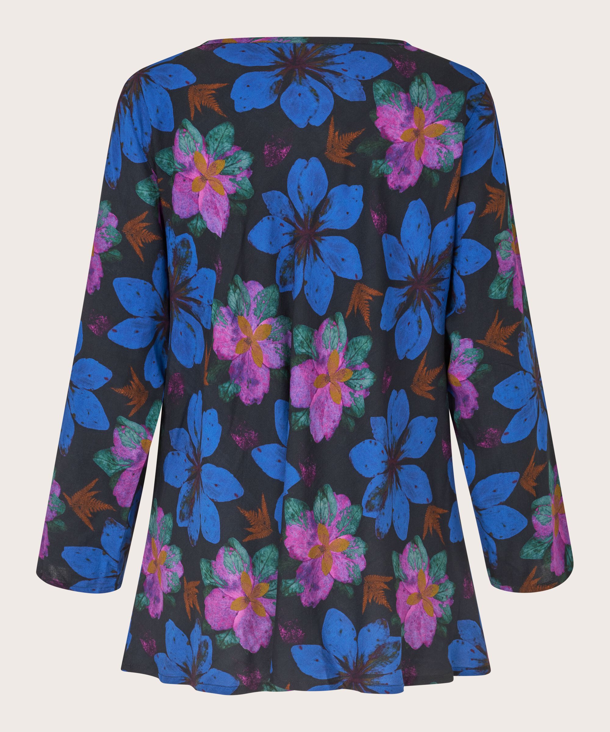 Viskosebluse mit Rundhalsausschnitt, Wild Aster