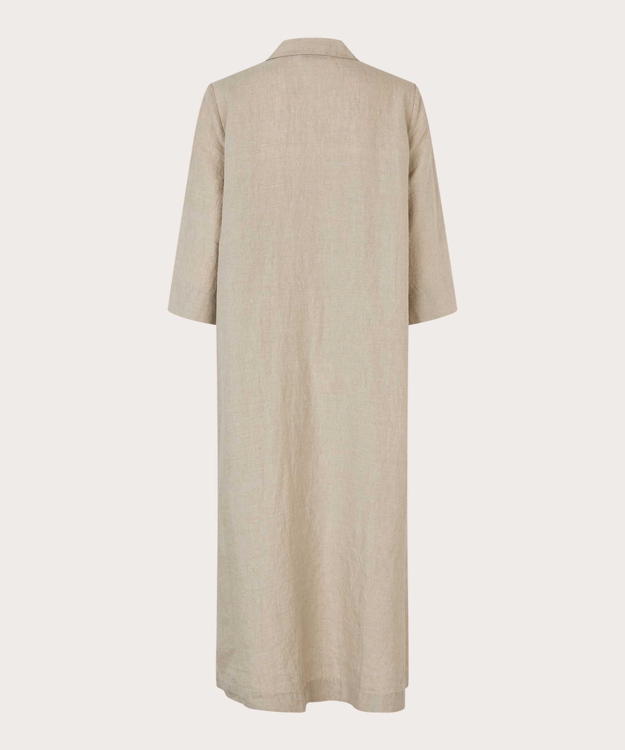 Leinenkleid mit V-Ausschnitt und Taschen, Natural