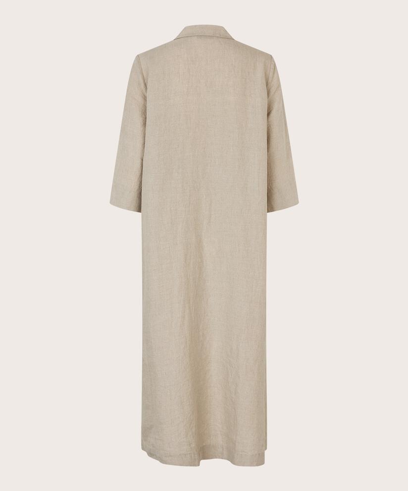 Leinenkleid mit V-Ausschnitt und Taschen, Natural