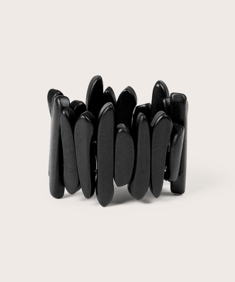 elastisches Armband mit schwarzen Holzperlen, Black