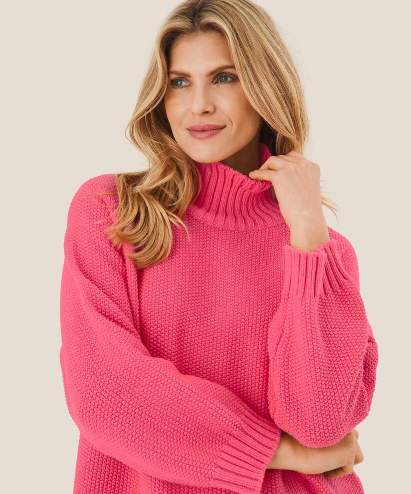 Rollkragenpullover aus Baumwollmischung, Calypso Coral