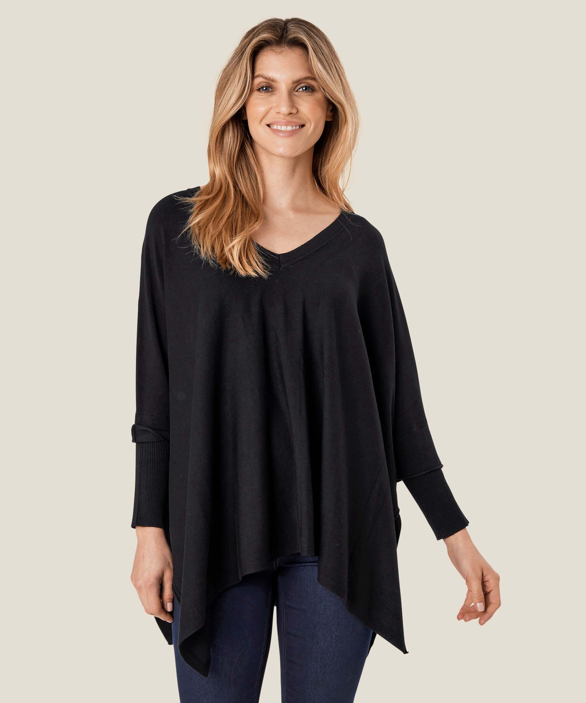 Oversize-Strickpullover mit schmalen Ärmeln, Black