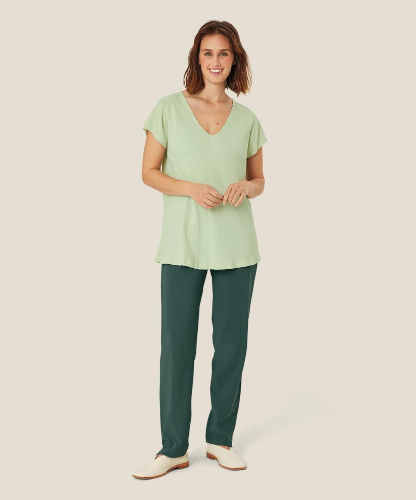 Viskose-Top mit kurzen Ärmeln und V-Ausschnitt, Bok Choy