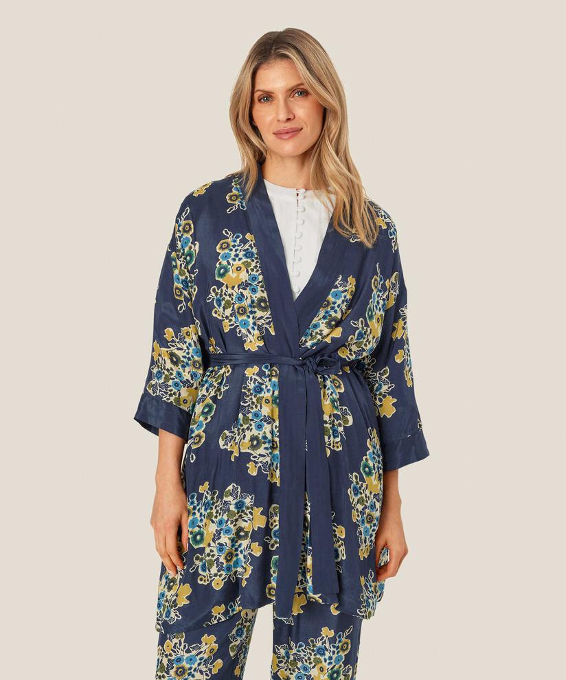 geblümte Kimonojacke mit Gürtel, Mood Indigo
