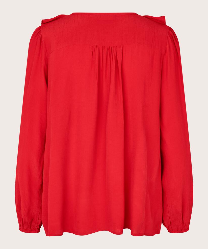 Viskosebluse mit V-Ausschnitt und Rüschen, Scarlet Sage