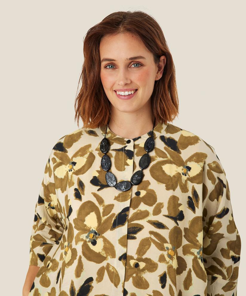 Hemdblusenkleid aus Viskose mit Blumenmuster, Dull Gold