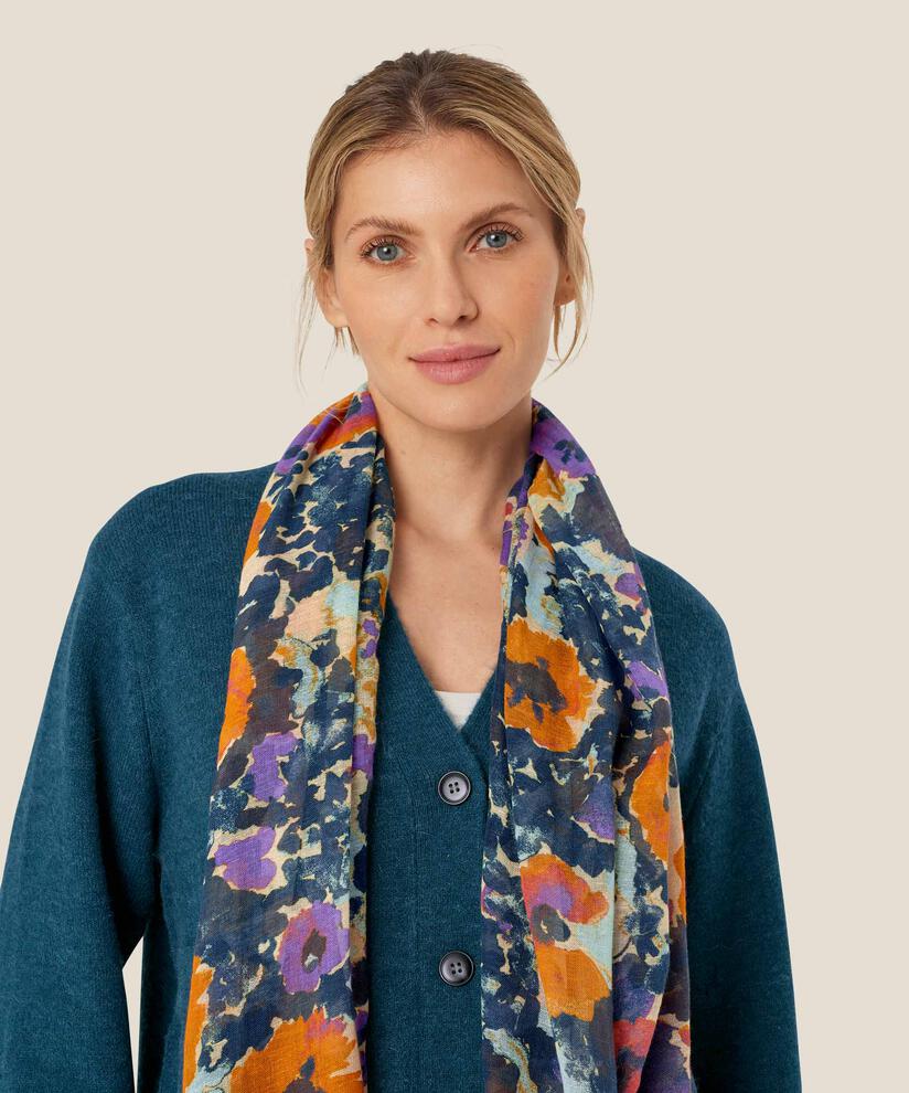 Schal mit Blumenmuster aus Baumwollmix, Meadow Violet