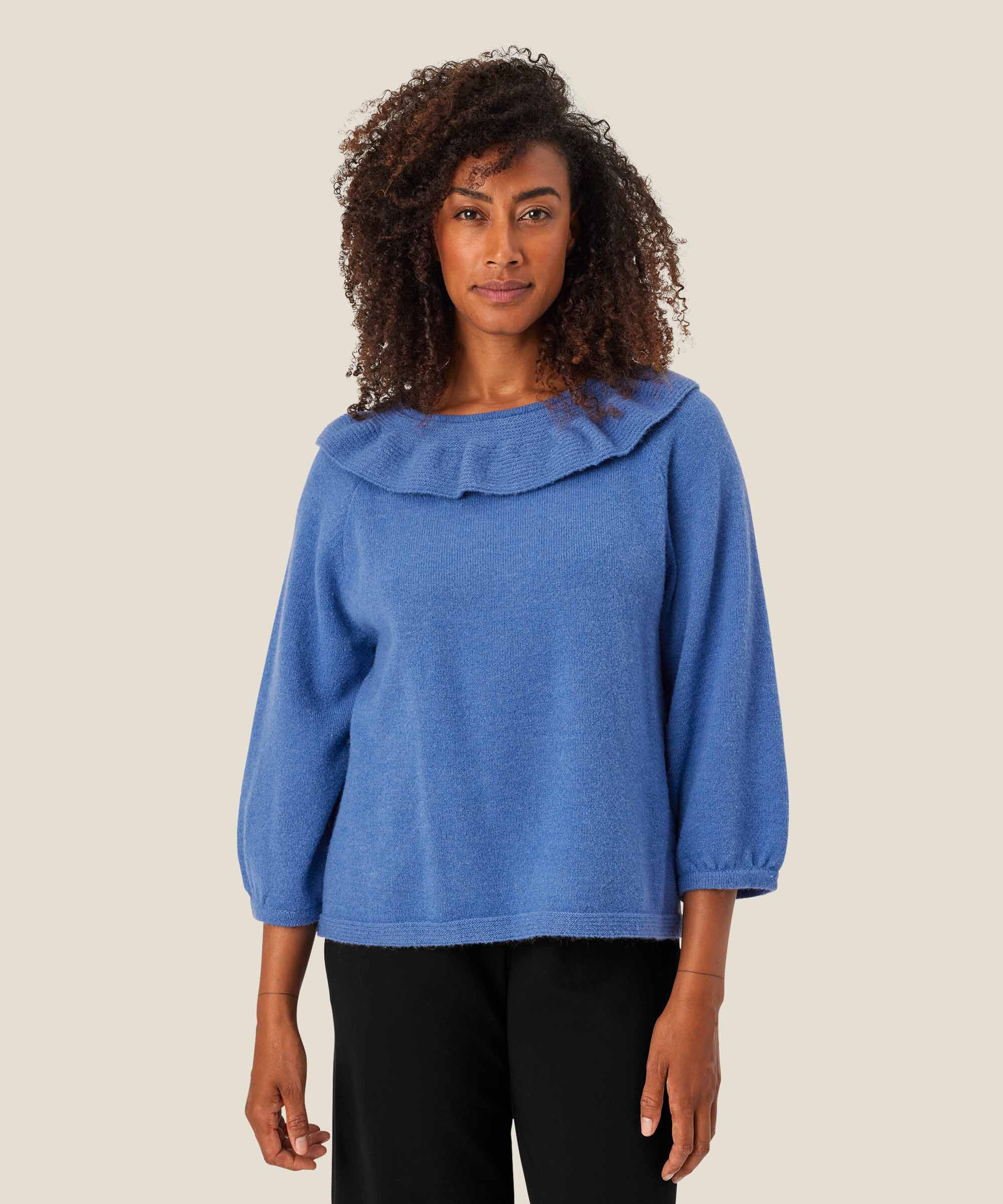 Strickpullover mit geripptem Kragen, Federal Blue