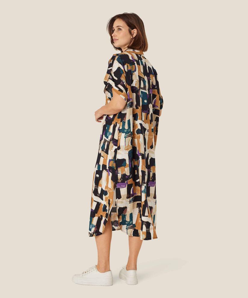 Bedrucktes Viskosekleid mit hohem Seitenschlitz, Dijon