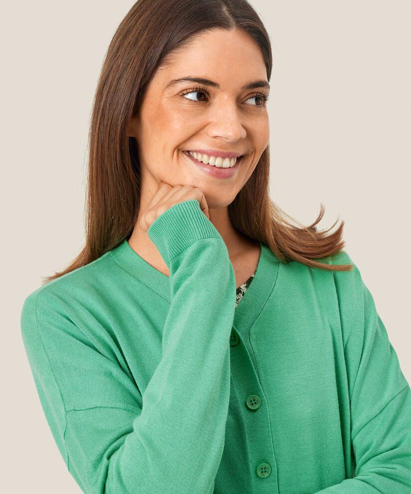 Feinstrick-Cardigan mit V-Ausschnitt, Winter Green