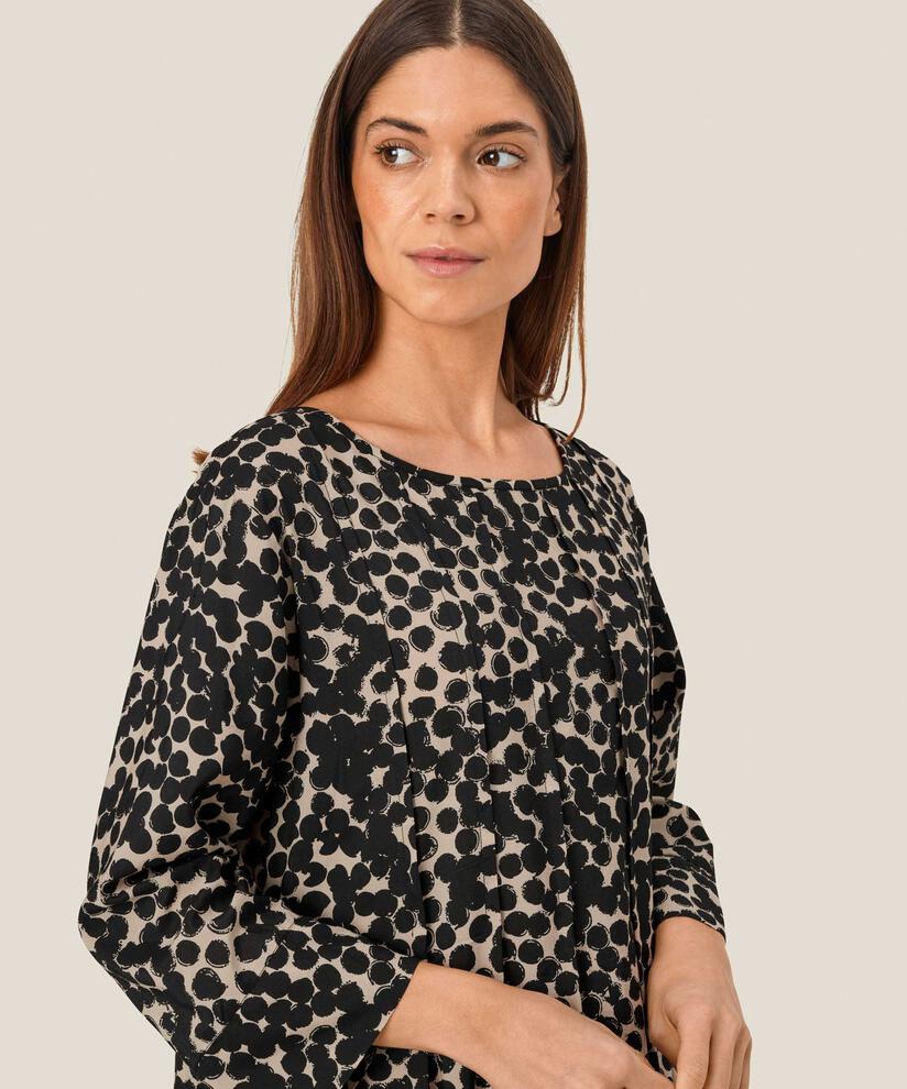 Bedrucktes Kleid mit Eingrifftaschen und elastischem Saum unten, Fog