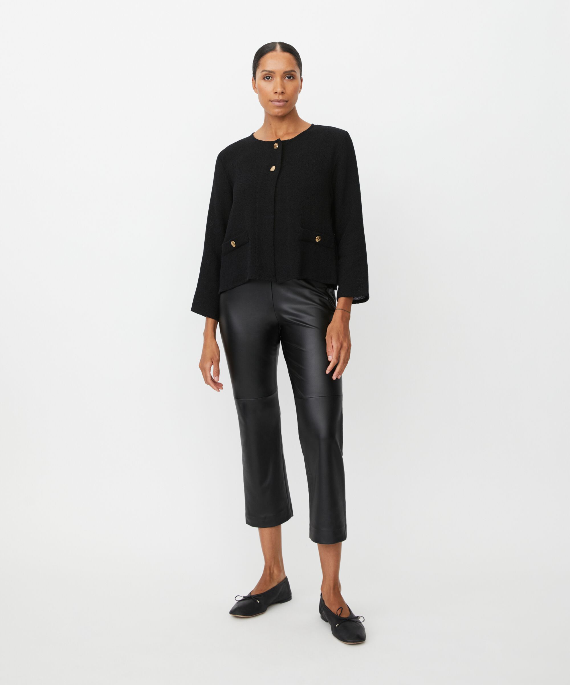 Bouclé-Jacke mit Taschen und goldenen Knöpfen, Black
