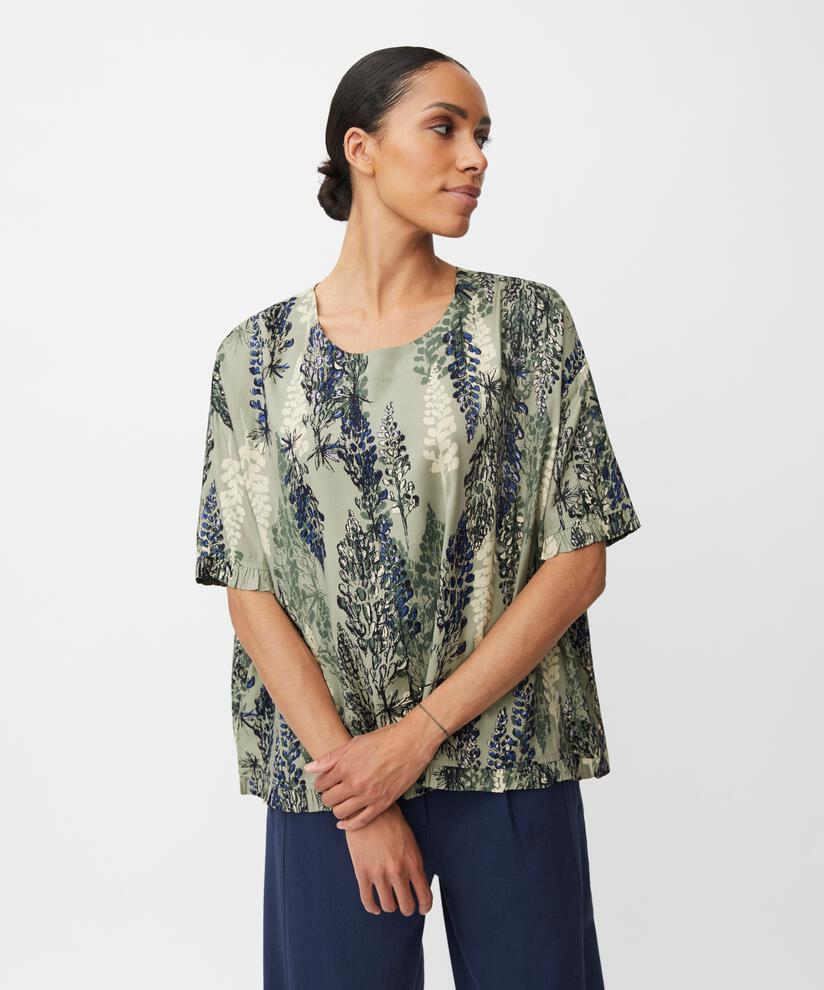 Viskosebluse mit Rüschenkante am Ärmel, Seagrass