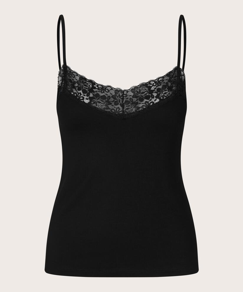 Jersey-Trägertop mit Spitzenbesatz, Black