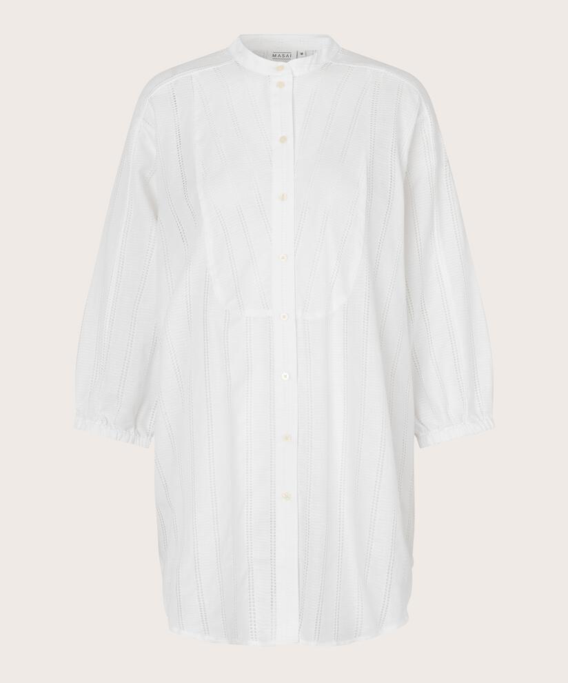 Baumwollshirt mit dezentem Lochmuster und 3/4-Ärmeln, White