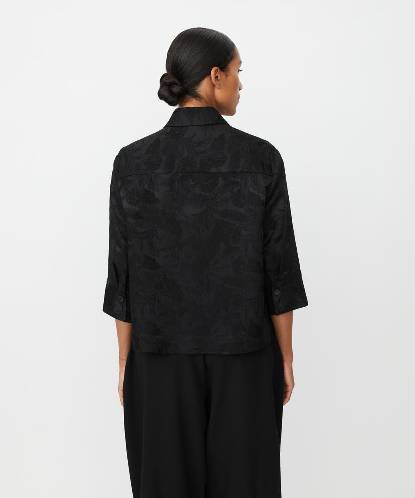 Hemdjacke mit gewebtem Blumenmuster, Black