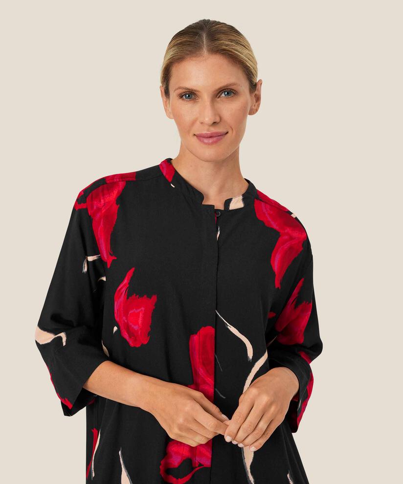 Bedrucktes Viskosehemd mit Seitenschlitz, Haute Red