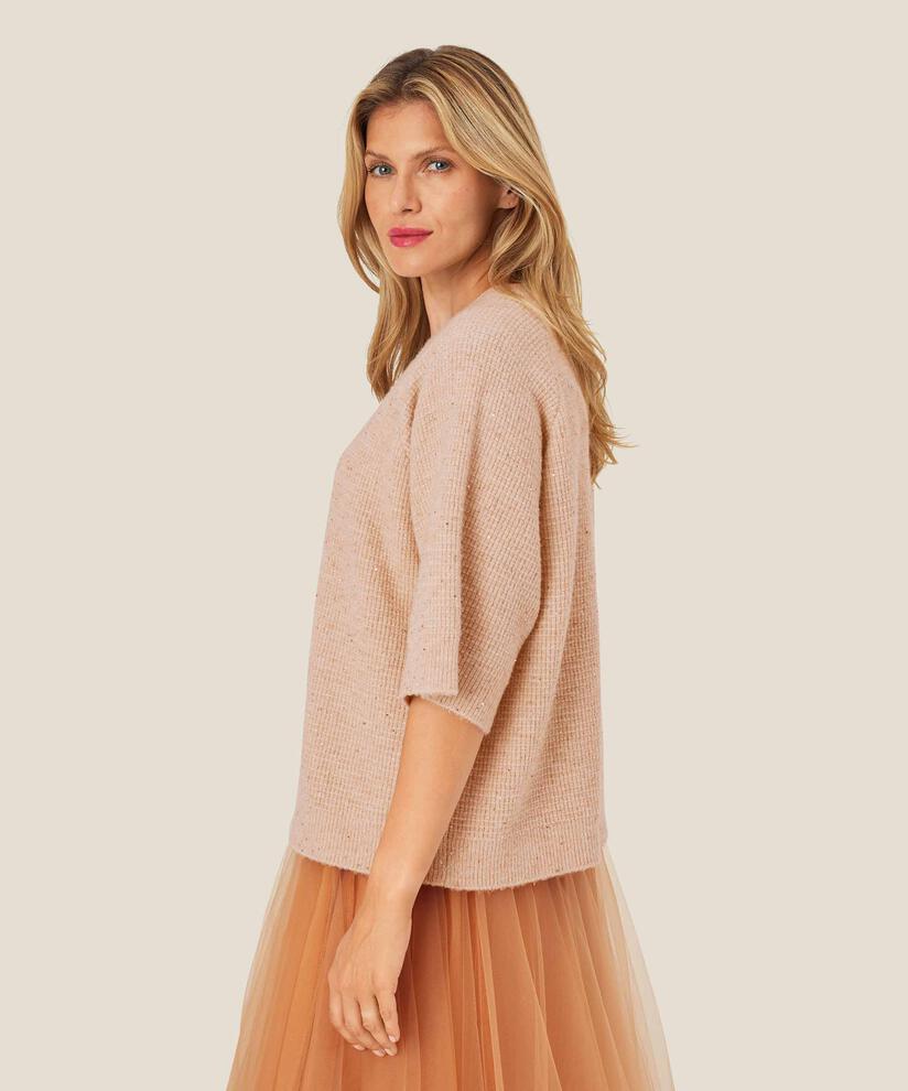 Kurzarmpullover aus Wollmischung mit Pailletten, Bisquit