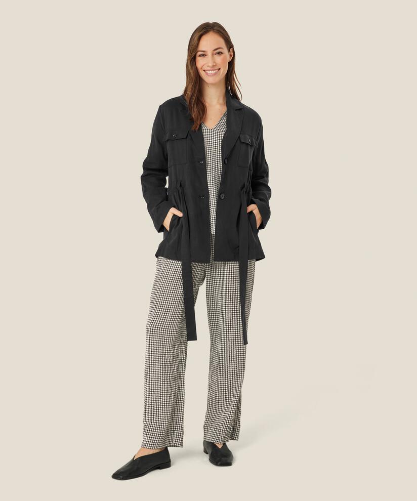 Jacke mit Taschen und Bindebändern in der Taille, Black