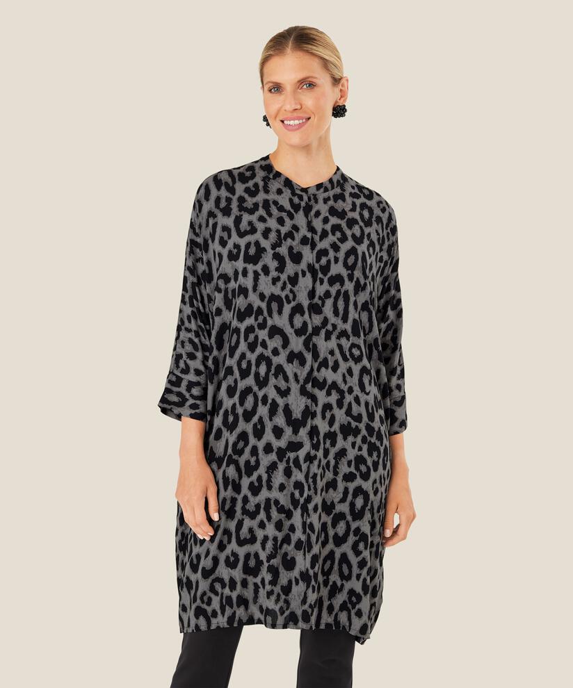 gemustertes Hemdkleid aus Viskose, Steel Grey