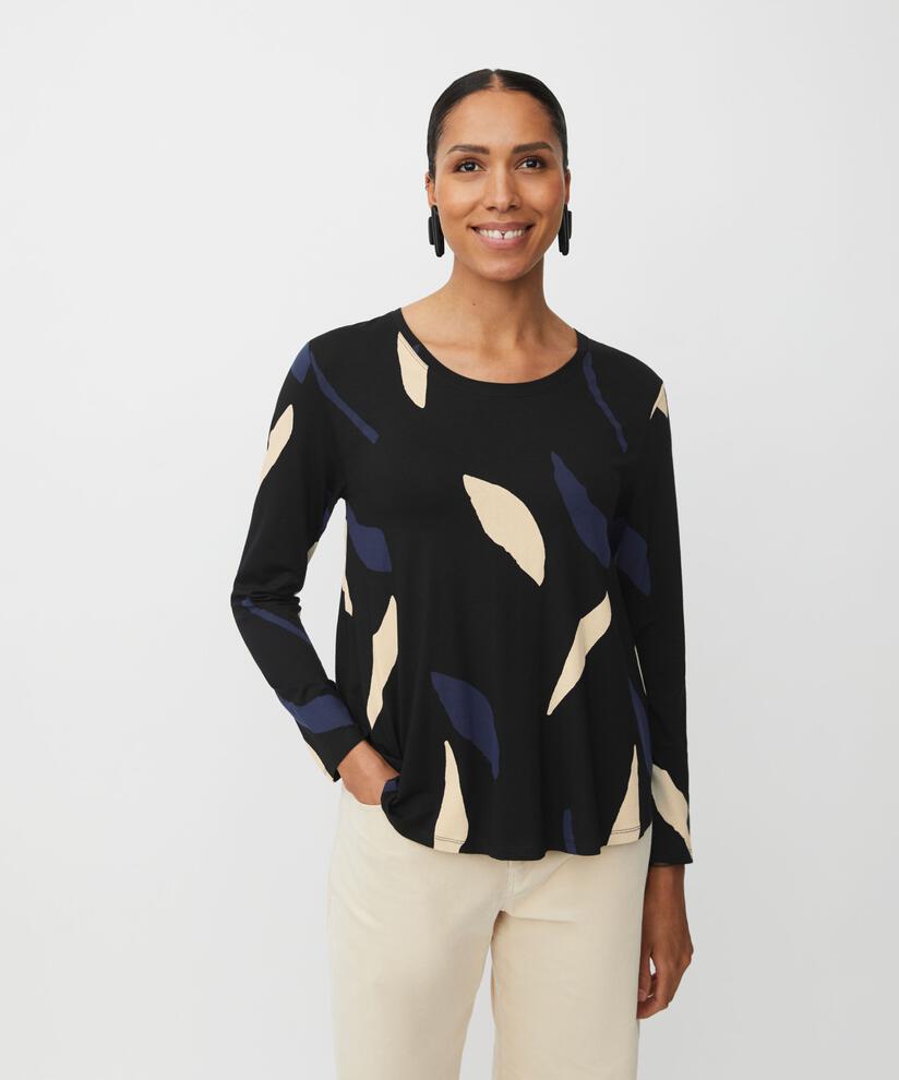bedrucktes Jersey-Top mit Rundhalsausschnitt, Navy Blazer