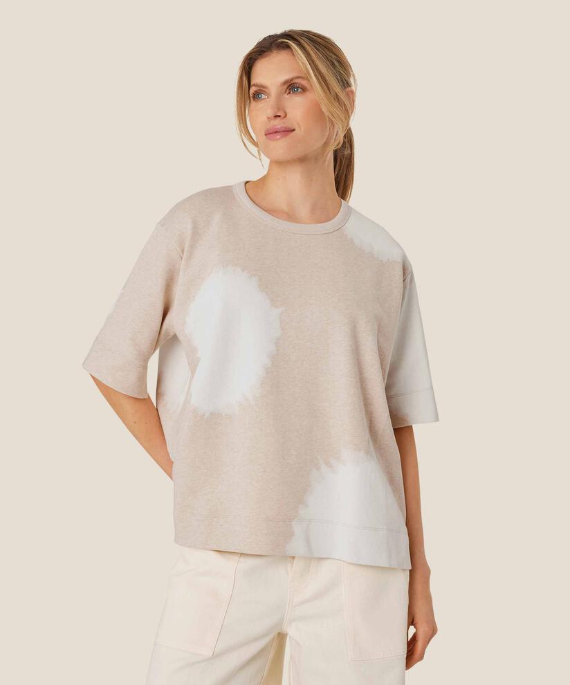 Rundhals-T-Shirt in Sweatshirt-Qualität, Beige melange