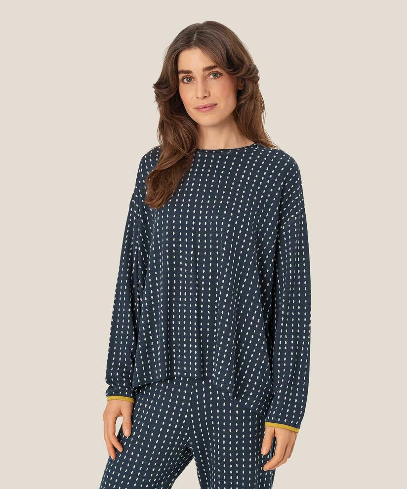 bedrucktes Jersey-Top mit Rundhals, Mood Indigo