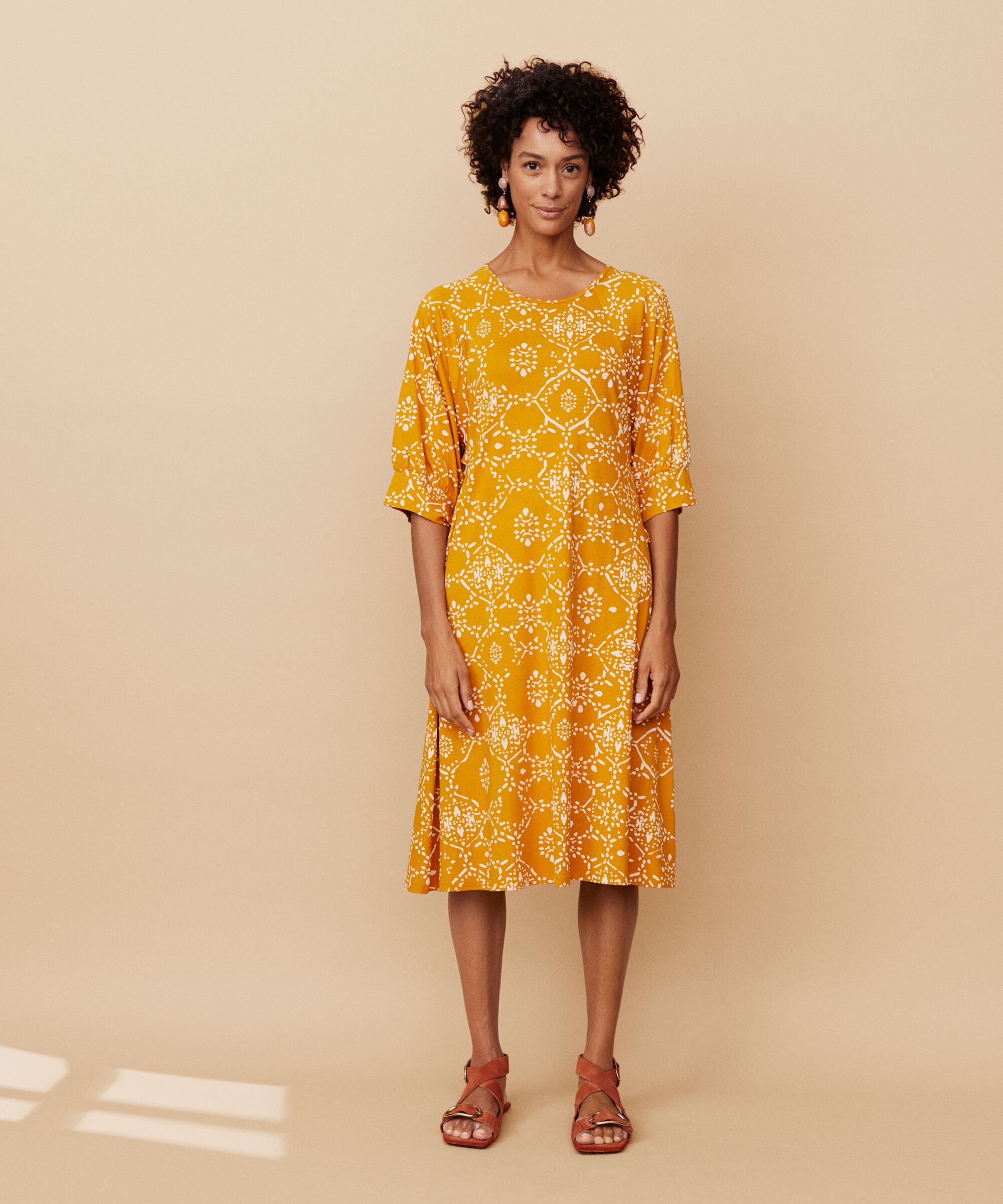 gemustertes Jerseykleid mit Rundhalsausschnitt, Inca Gold