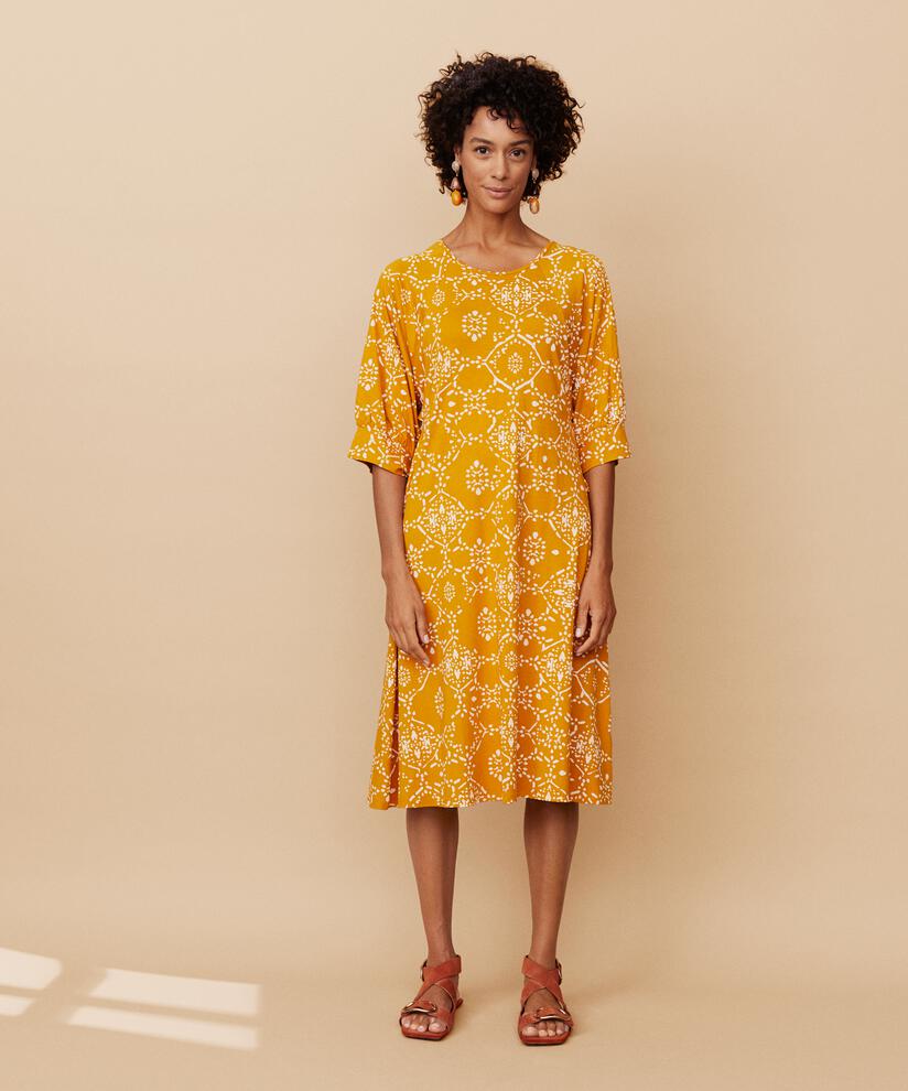 gemustertes Jerseykleid mit Rundhalsausschnitt, Inca Gold