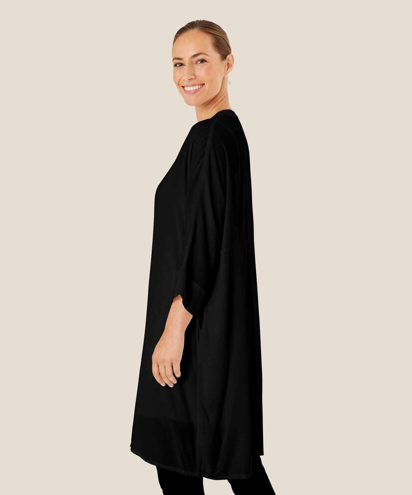 Hemdblusenkleid Aus Viskose Mit Dreiviertelärmeln, Black