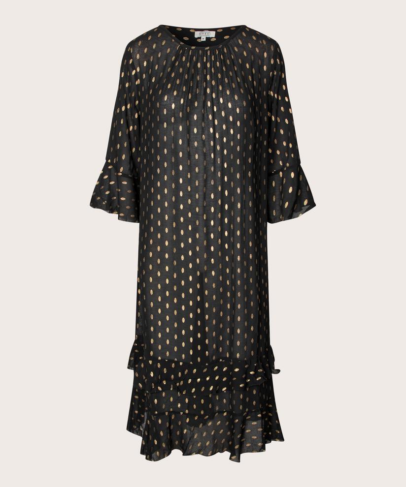 leichtes transparentes Kleid mit goldenen Punkten und Drapierungen, Black