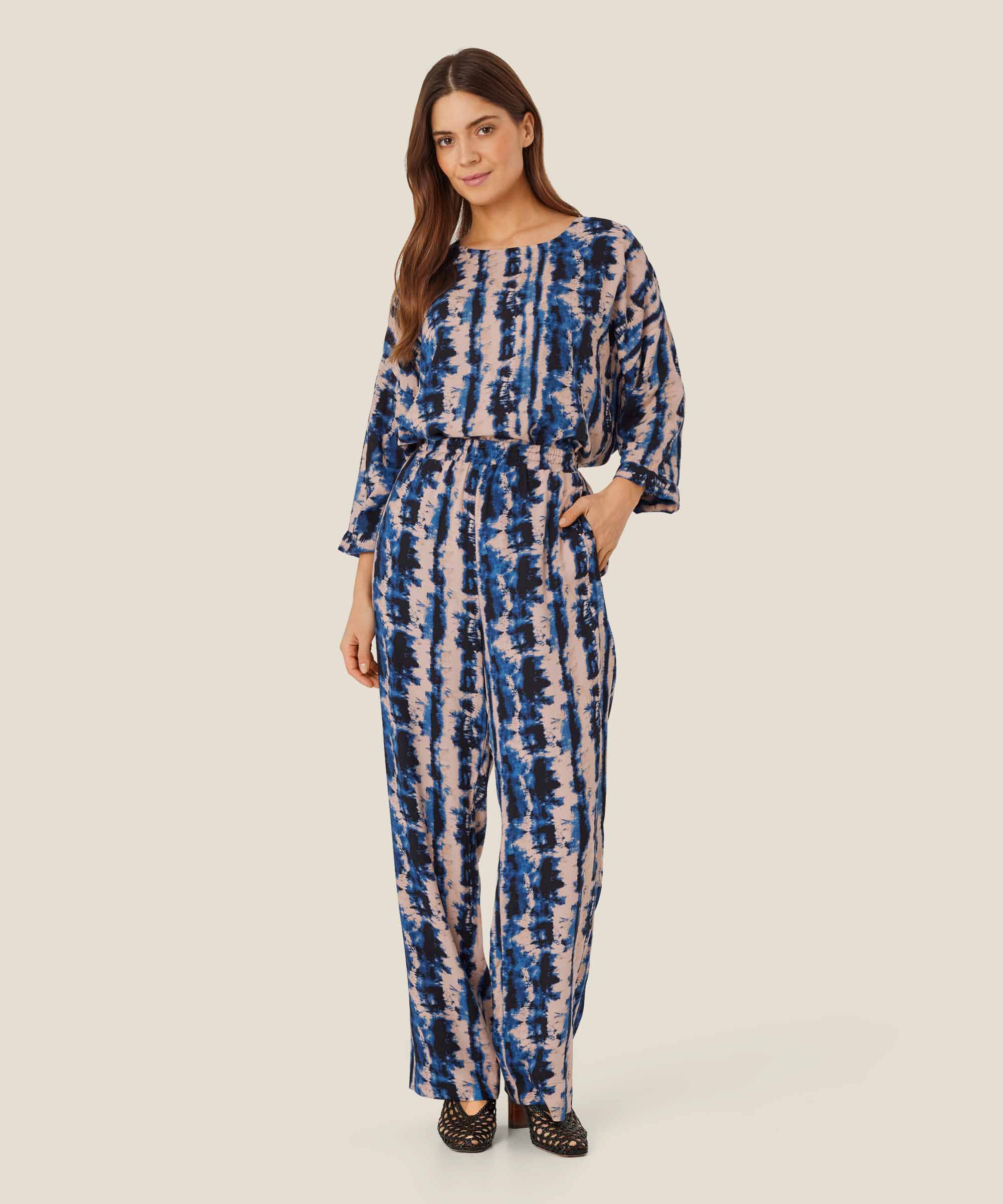 Viskosebluse Mit 3/4 Ärmeln, Navy Peony