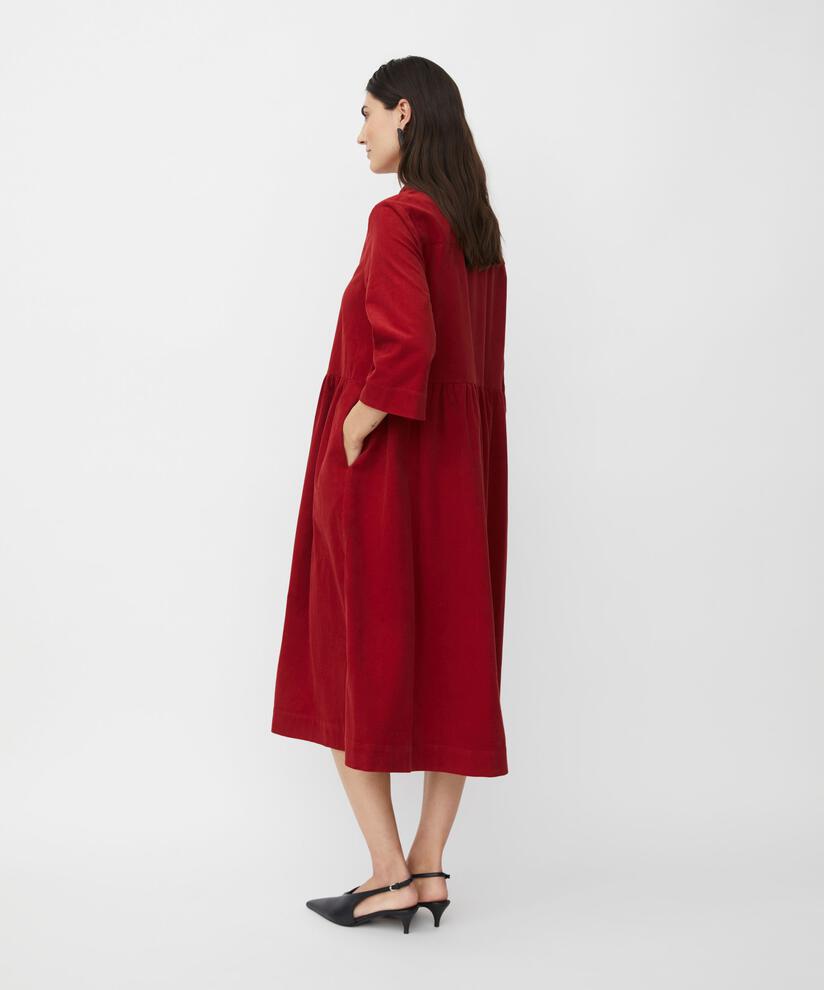 Samthemdkleid mit 3/4-Ärmeln, Red Dahlia
