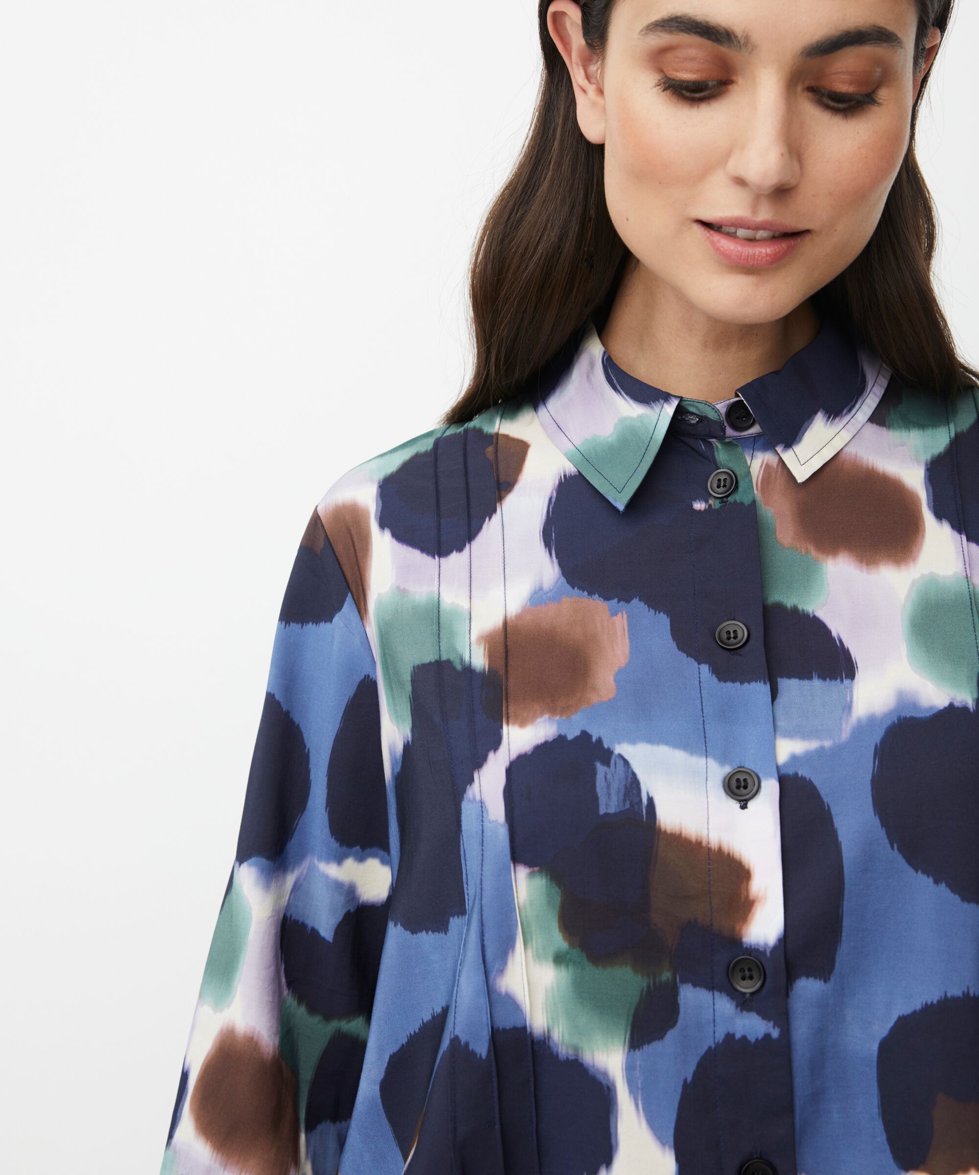 Viskose-Hemd mit 3/4-Arm und Ziernähten, Navy Blazer