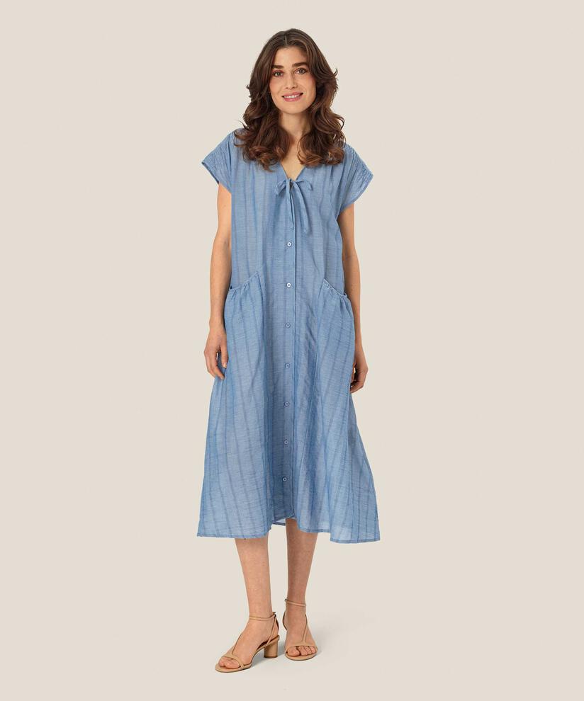 Durchgeknöpftes Baumwollkleid mit dekorativen Taschen, Nebulas Blue