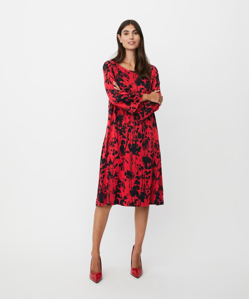 geblümtes Jerseykleid mit 3/4-Ärmeln, Scarlet Sage