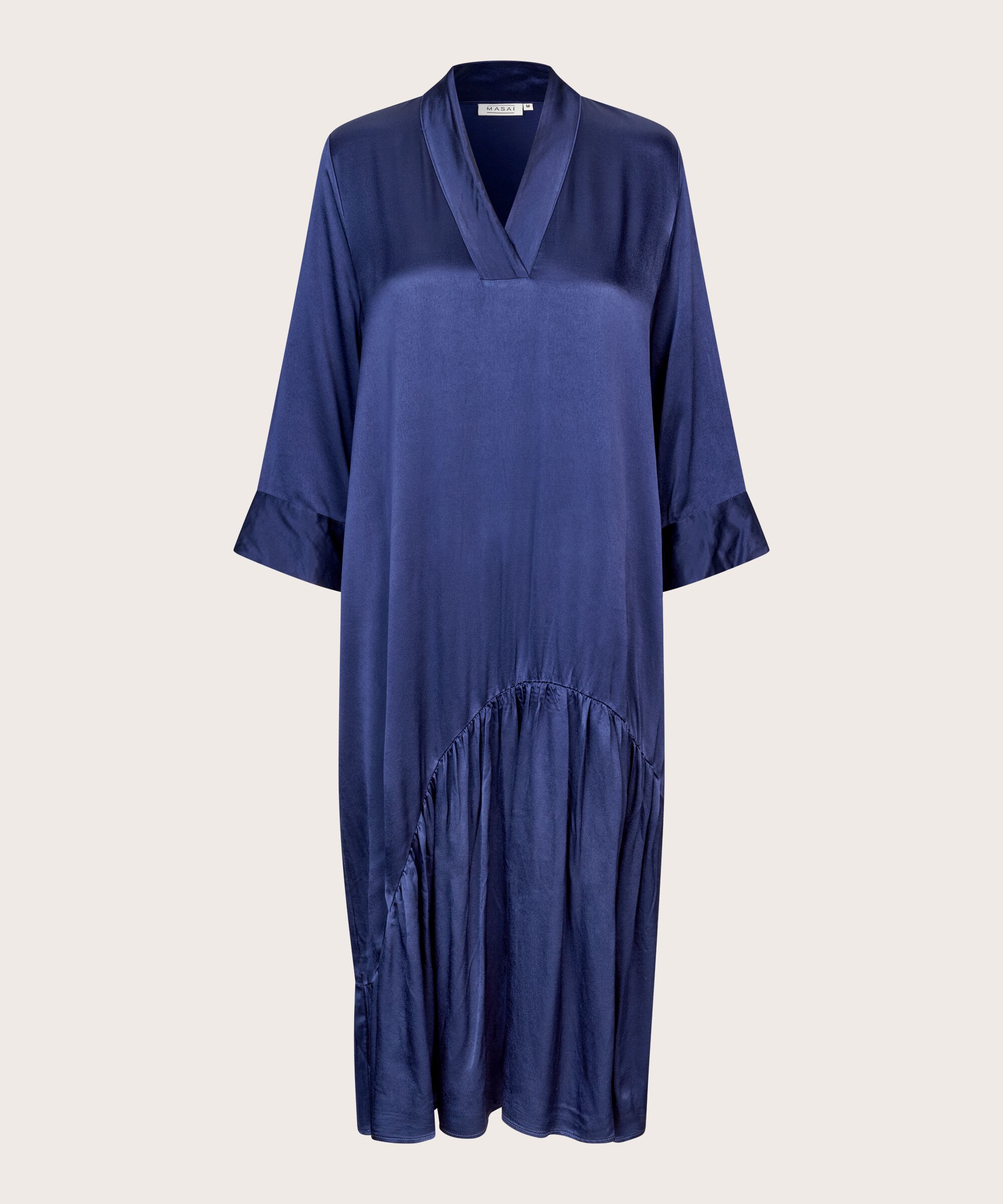 Kleid aus Viskosesatin mit V-Ausschnitt, Medieval blue