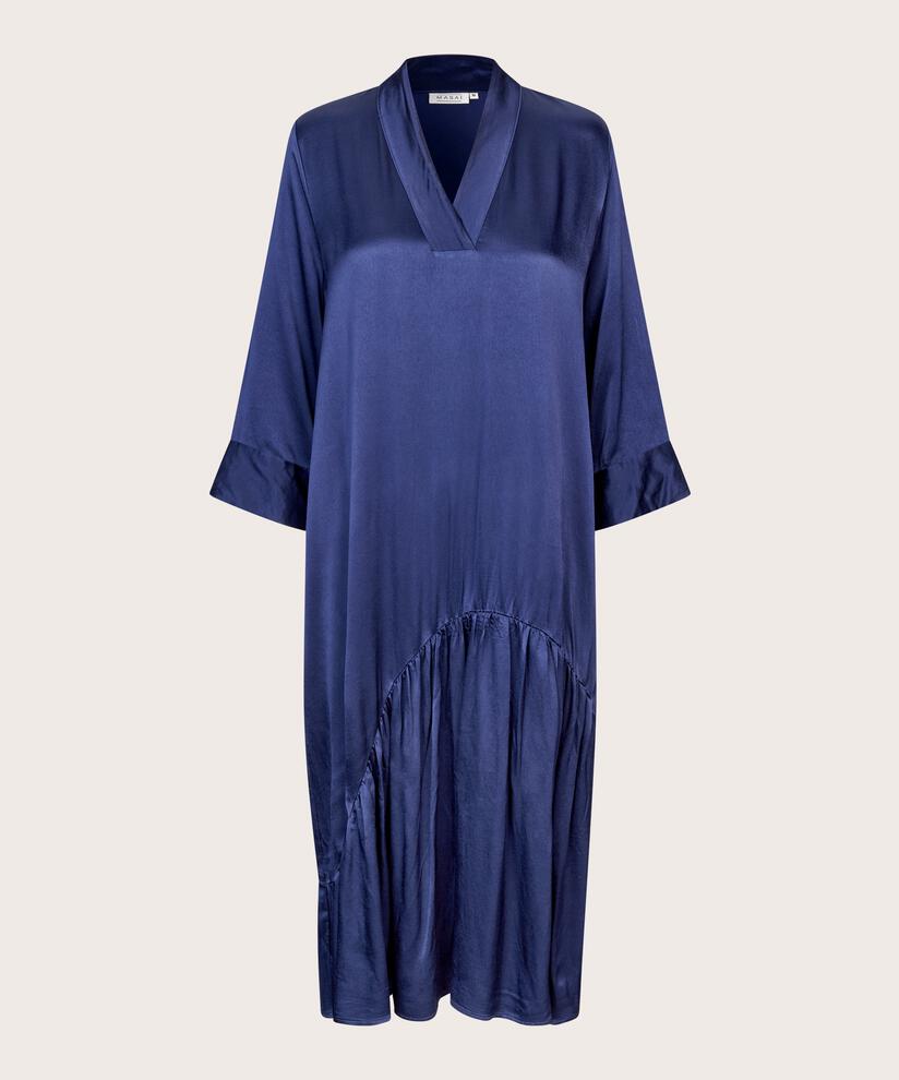 Kleid aus Viskosesatin mit V-Ausschnitt, Medieval blue