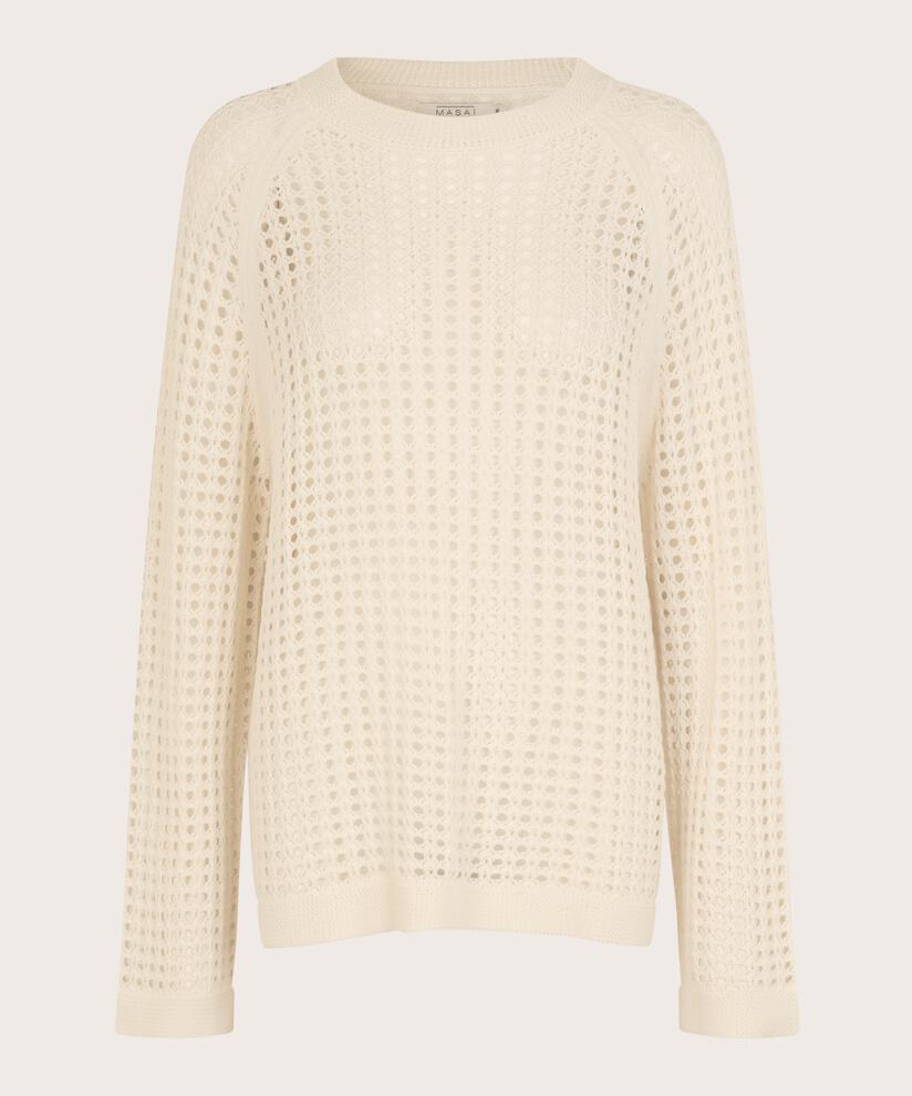 Strickpullover aus Baumwolle mit Lochmuster, Whitecap