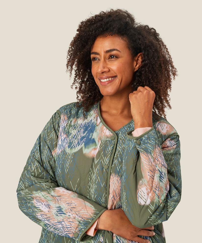 gesteppte, gemusterte Jacke mit Knopfverschluss, D. Lichen Green