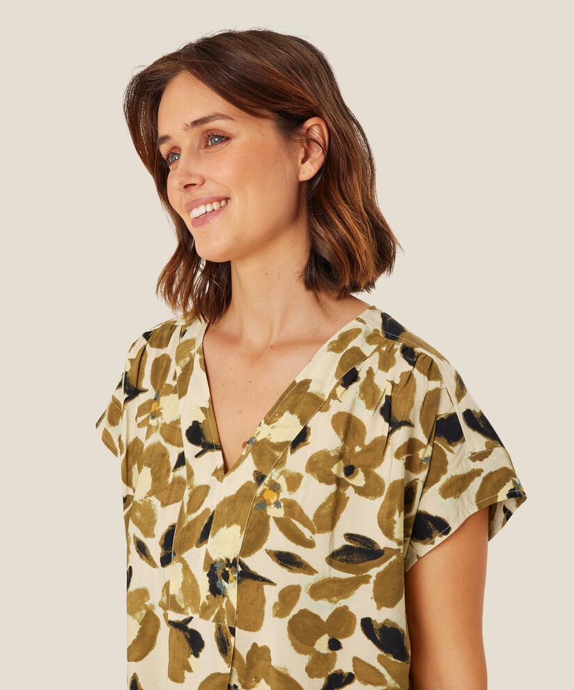Viskosebluse mit V-Ausschnitt und Falten auf der Rückseite, Dull Gold