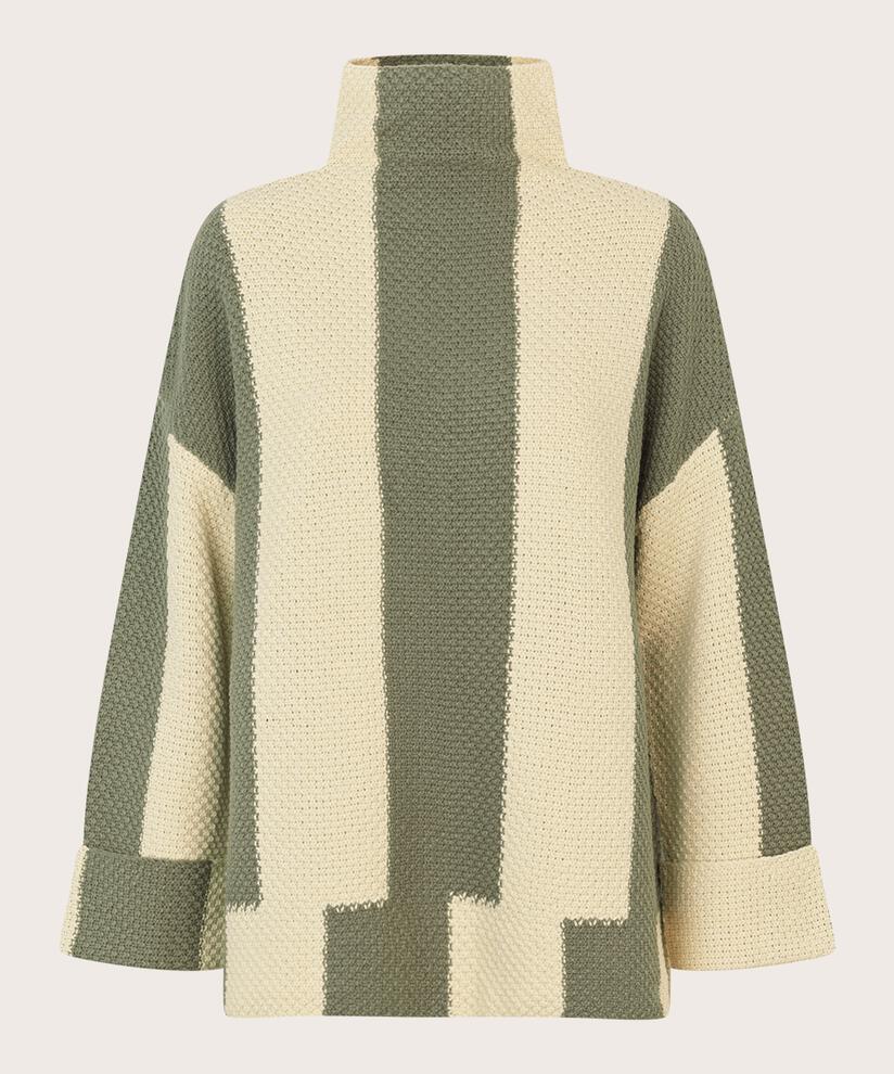 Strickpullover mit hohem Halsausschnitt und weiten Ärmeln, D. Lichen Green