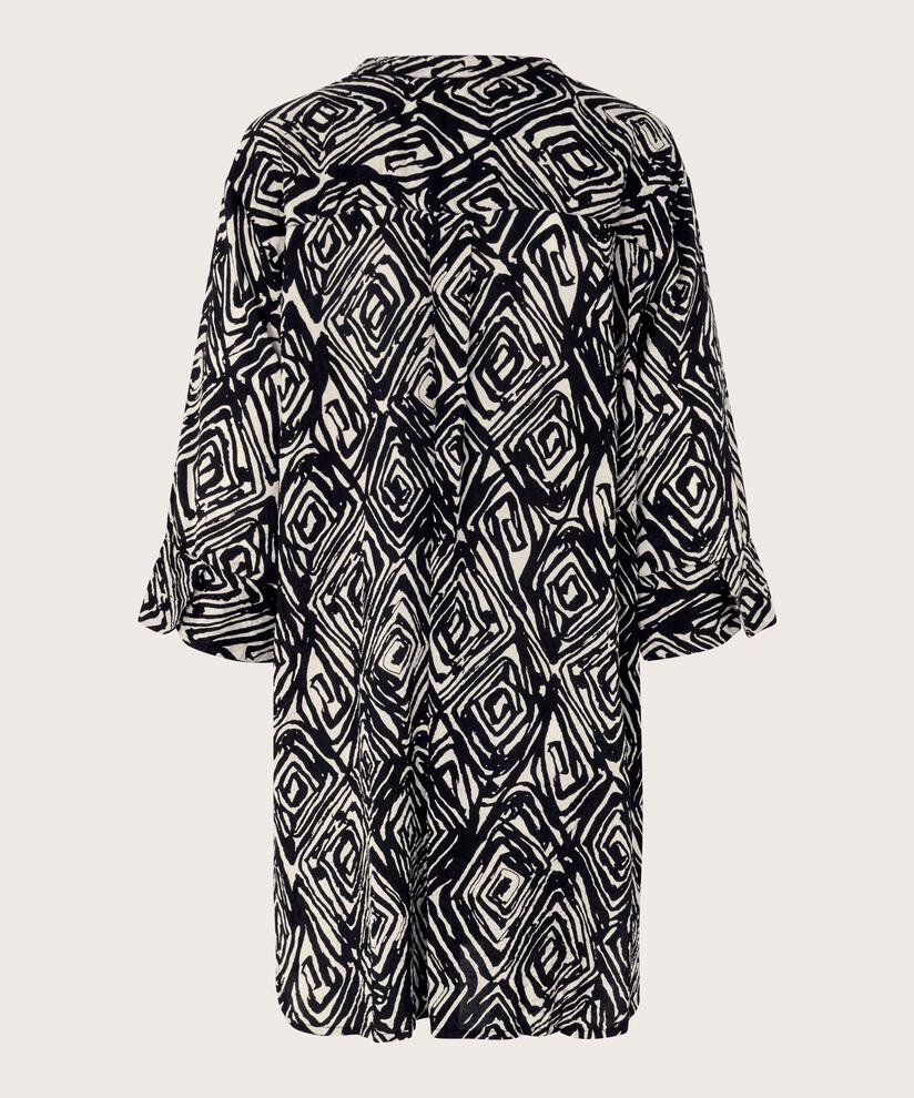 Bedrucktes Hemdblusenkleid aus Viskose mit Seitenschlitz, Black