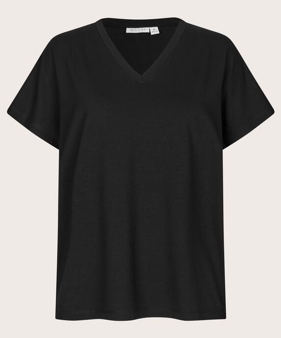 T-Shirt mit V-Ausschnitt aus weichem Jersey, Black