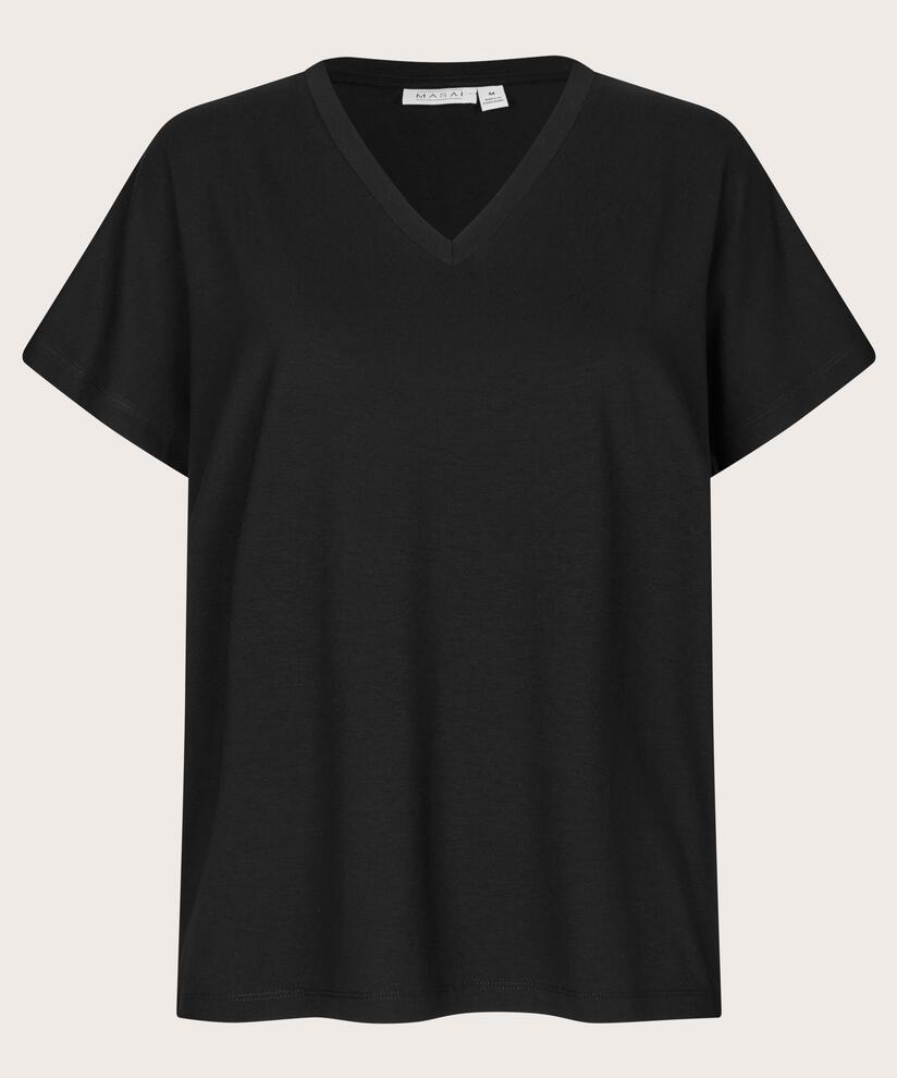 T-Shirt mit V-Ausschnitt aus weichem Jersey, Black