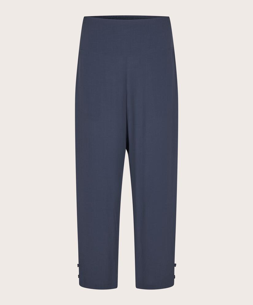 Viskosehose Mit Breitem, Gesmoktem Gummizug Hinten Und Knopfdetail, Mood Indigo
