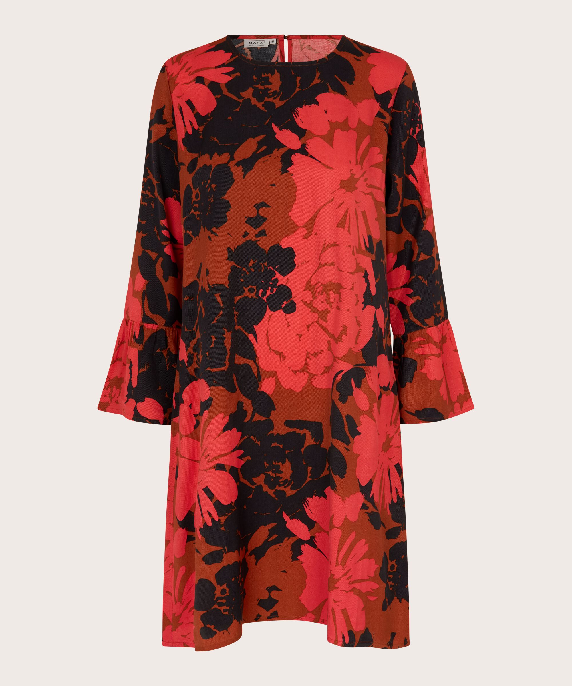 Geblümtes Viskosekleid mit Trompetenärmeln, Picante