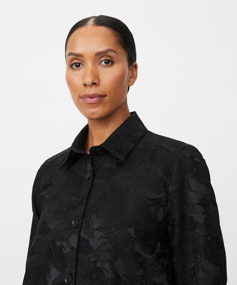 Hemdjacke mit gewebtem Blumenmuster, Black