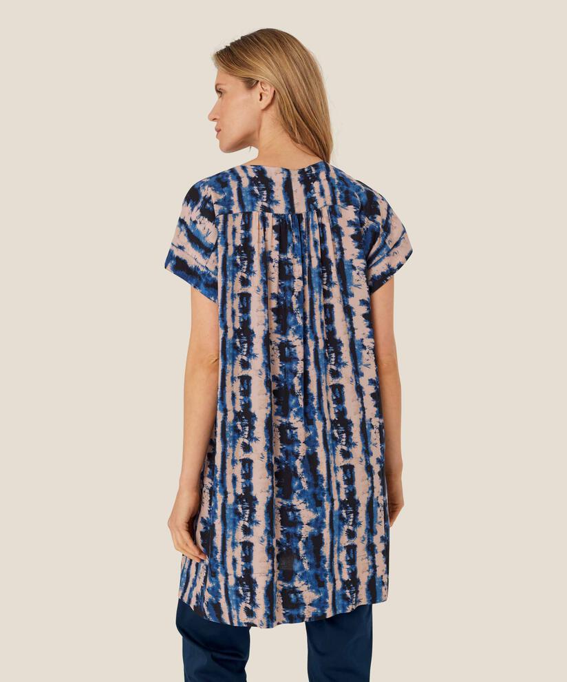 Bedruckte Viskose-Tunika mit Drapierungen auf der Rückseite, Navy Peony